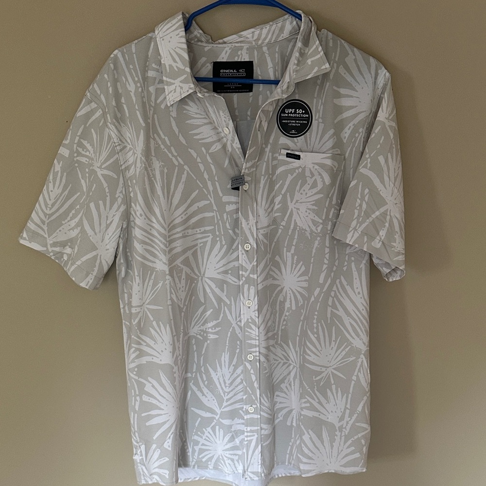 O'Neill Men's White and Gray Leaf Print Shirt